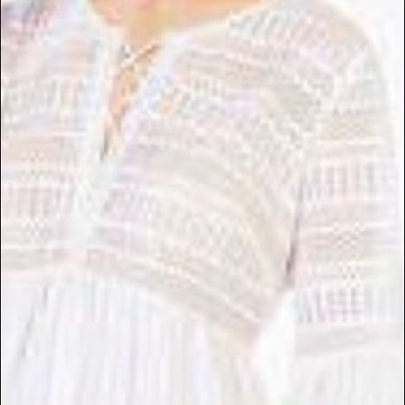 BCBGMAXAZRIA EVANNE BABYDOLL WHITE LACE-UP PEASANT LONG SLEEVE DRESS  SZ MED - Picture 2 of 9